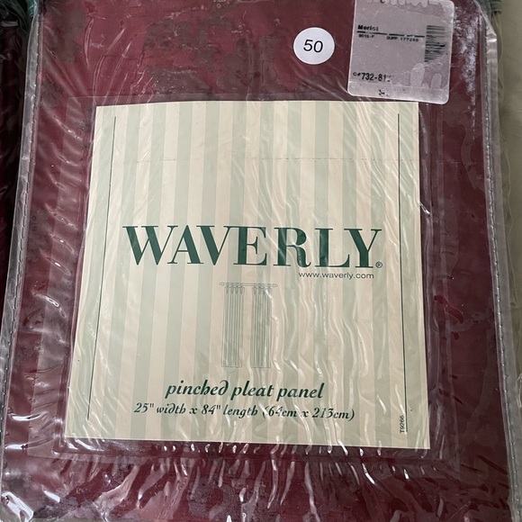 Waverly 1 pair of pinched pleat panels with rings, burgundy nwt curtains  25x84 - Picture 4 of 13